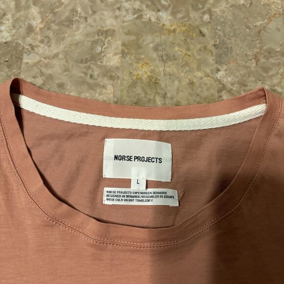 Norse Projects Shirt Mens Large Pink Esben Blind Stitch Short Sleeve Tee - Picture 8 of 13